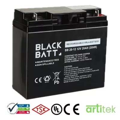 Blackbatt BC20-12 VRLA Akü (12V 20Ah) | ISO, CE ve TSE Onaylı