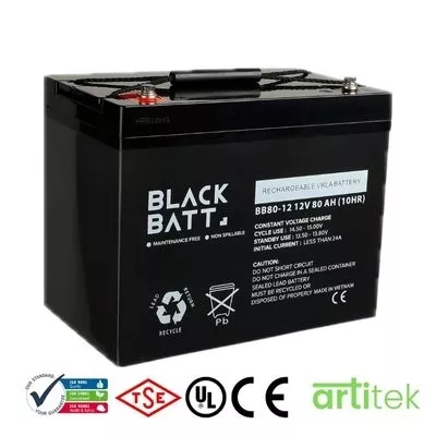 Blackbatt BC80-12 VRLA Akü (12V 80Ah) | 10 Yıl Ömürlü, ISO ve TSE Onaylı